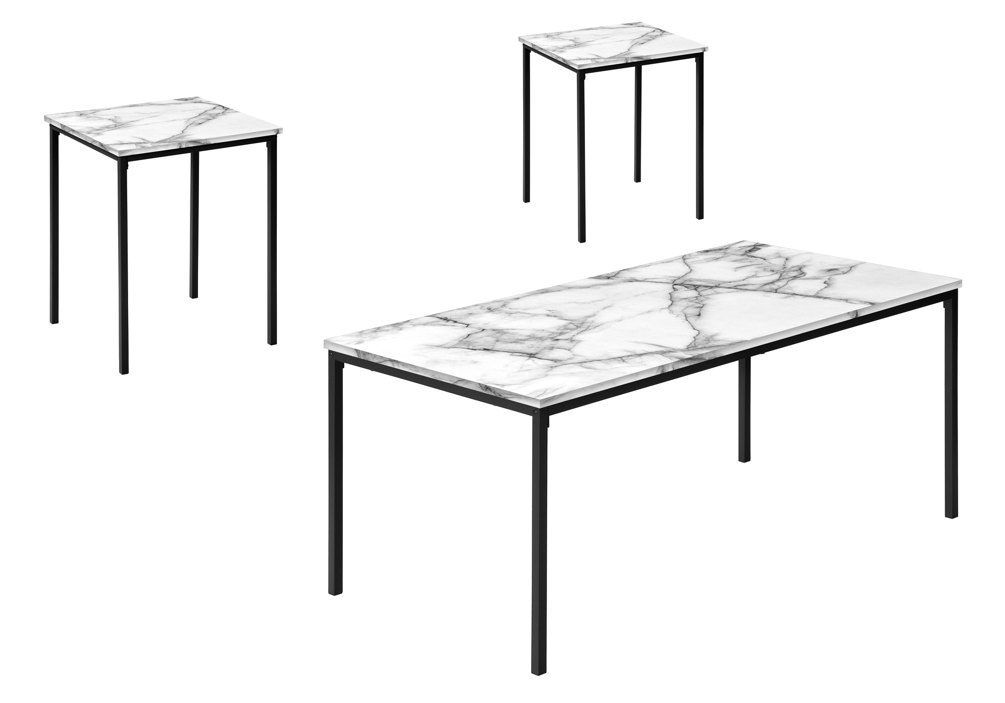 TABLE SET - 3PCS SET / WHITE MARBLE / BLACK METAL